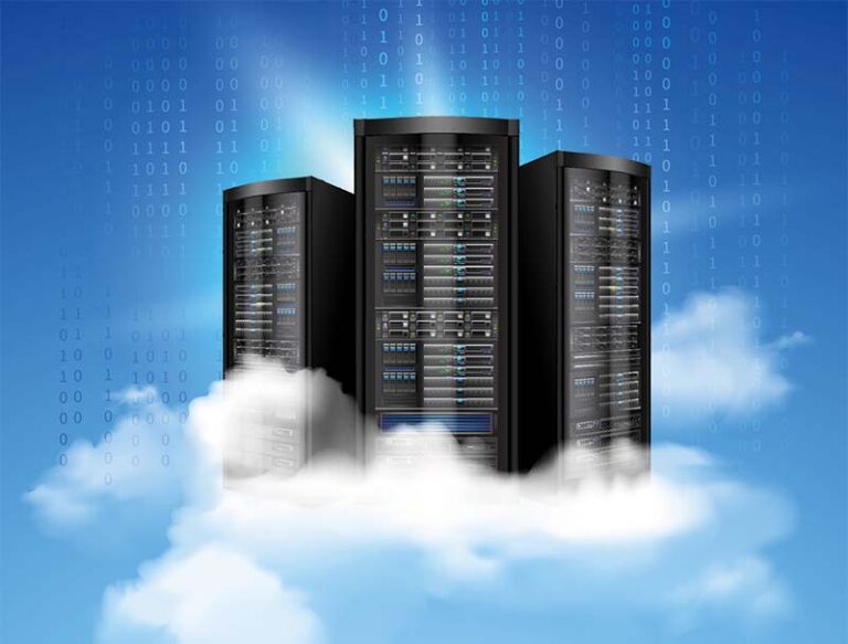 Calcolatori neri su sfondo cielo e nuvole per descrivere il miglior hosting