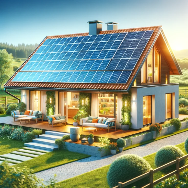 Una casa moderna dotata di pannelli solari domestici sul tetto, simbolo di efficienza energetica e sostenibilità