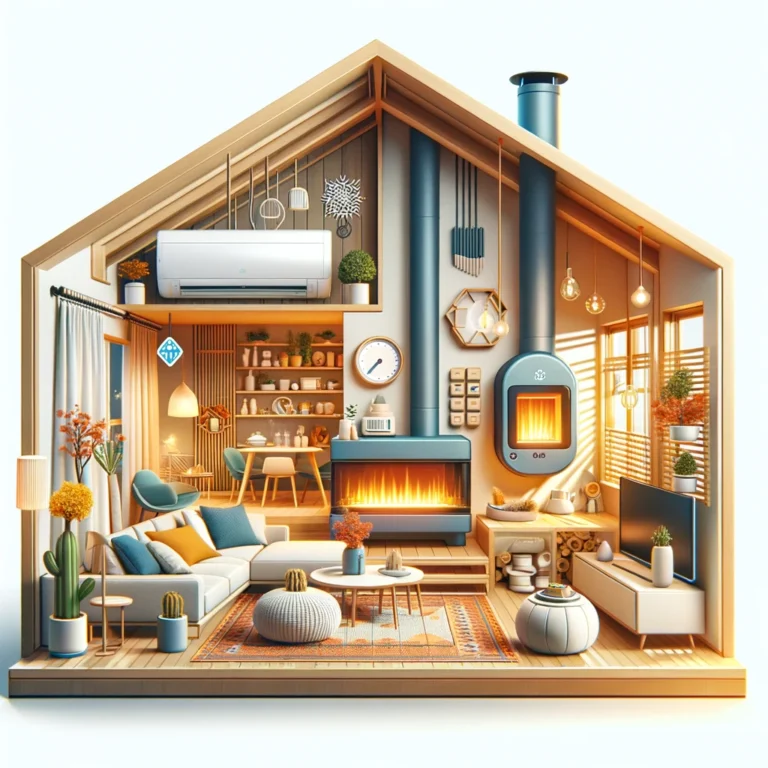 Una casa accogliente dotata di termostato intelligente e pompa di calore per un riscaldamento efficiente e riduzione dei consumi energetici.